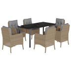 7-tlg. Garten-Essgruppe mit Kissen Beige Poly Rattan