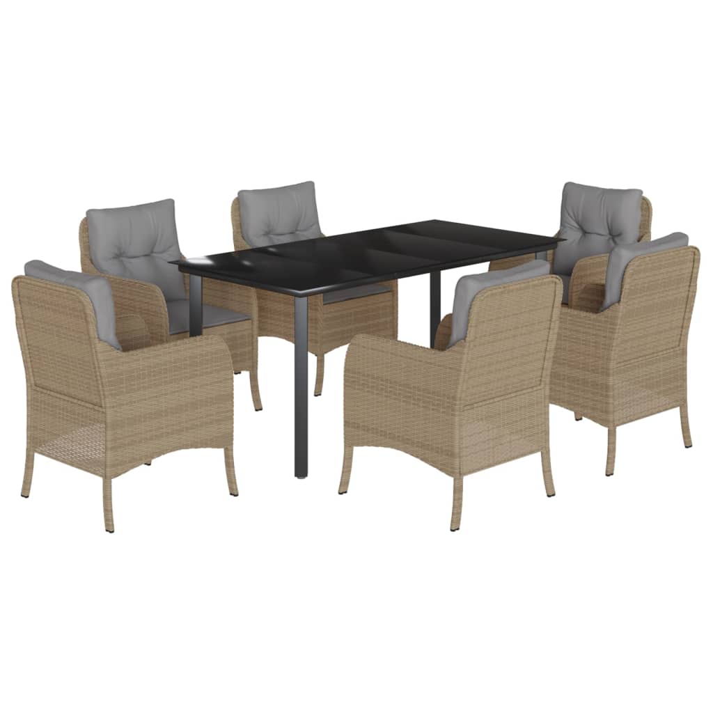 7-tlg. Garten-Essgruppe mit Kissen Beige Poly Rattan