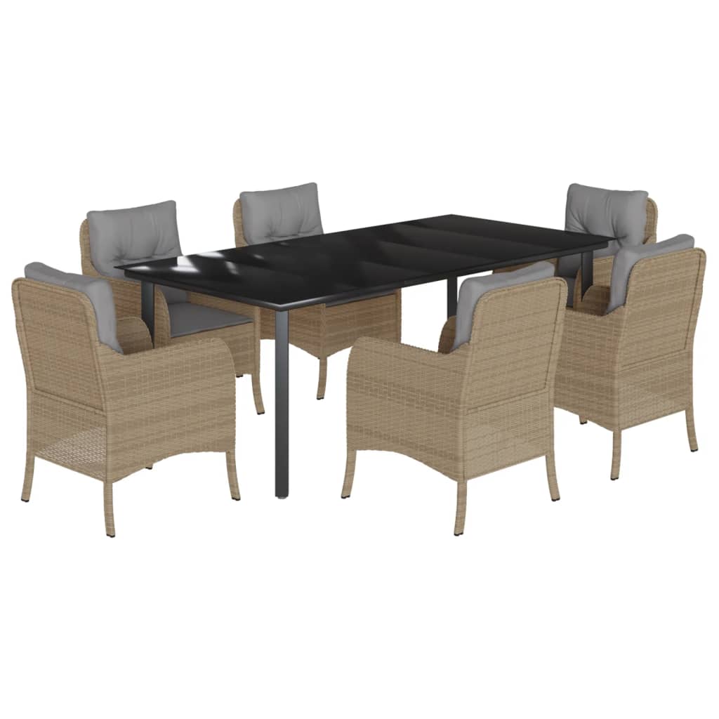 7-tlg. Garten-Essgruppe mit Kissen Beige Poly Rattan