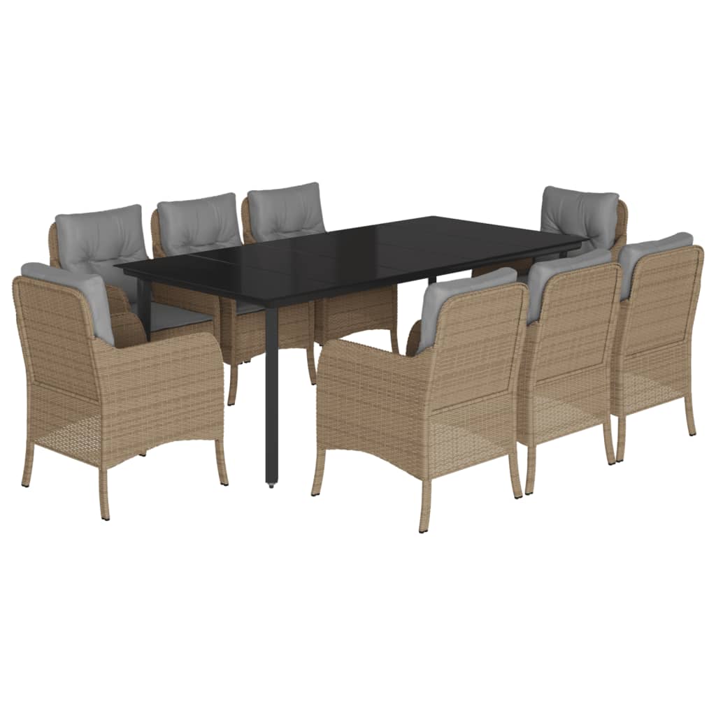 9-tlg. Garten-Essgruppe mit Kissen Beige Poly Rattan