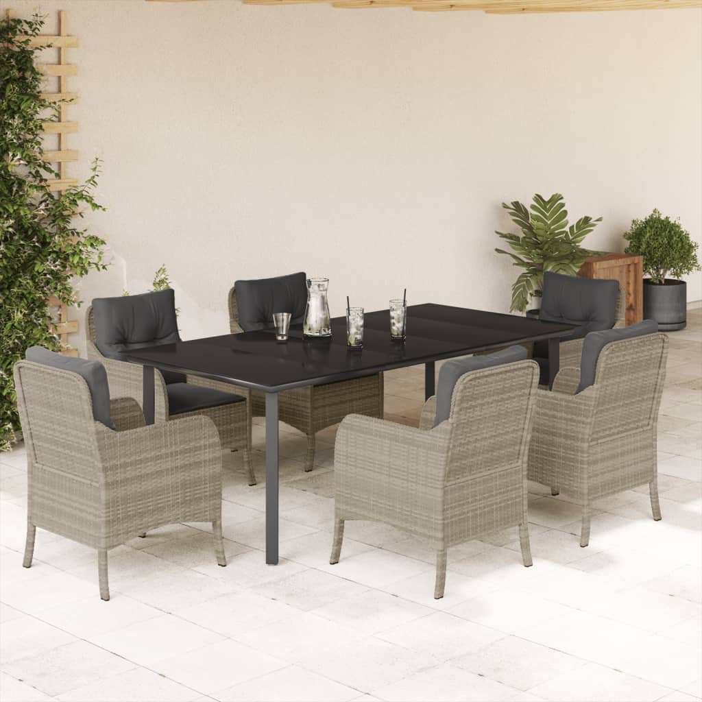 7-tlg. Garten-Essgruppe mit Kissen Hellgrau Poly Rattan