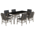 7-tlg. Garten-Essgruppe mit Kissen Grau Poly Rattan