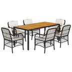 7-tlg. Garten-Essgruppe mit Kissen Schwarz Poly Rattan