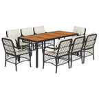 9-tlg. Garten-Essgruppe mit Kissen Schwarz Poly Rattan