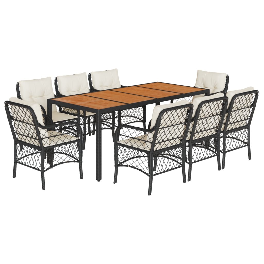 9-tlg. Garten-Essgruppe mit Kissen Schwarz Poly Rattan