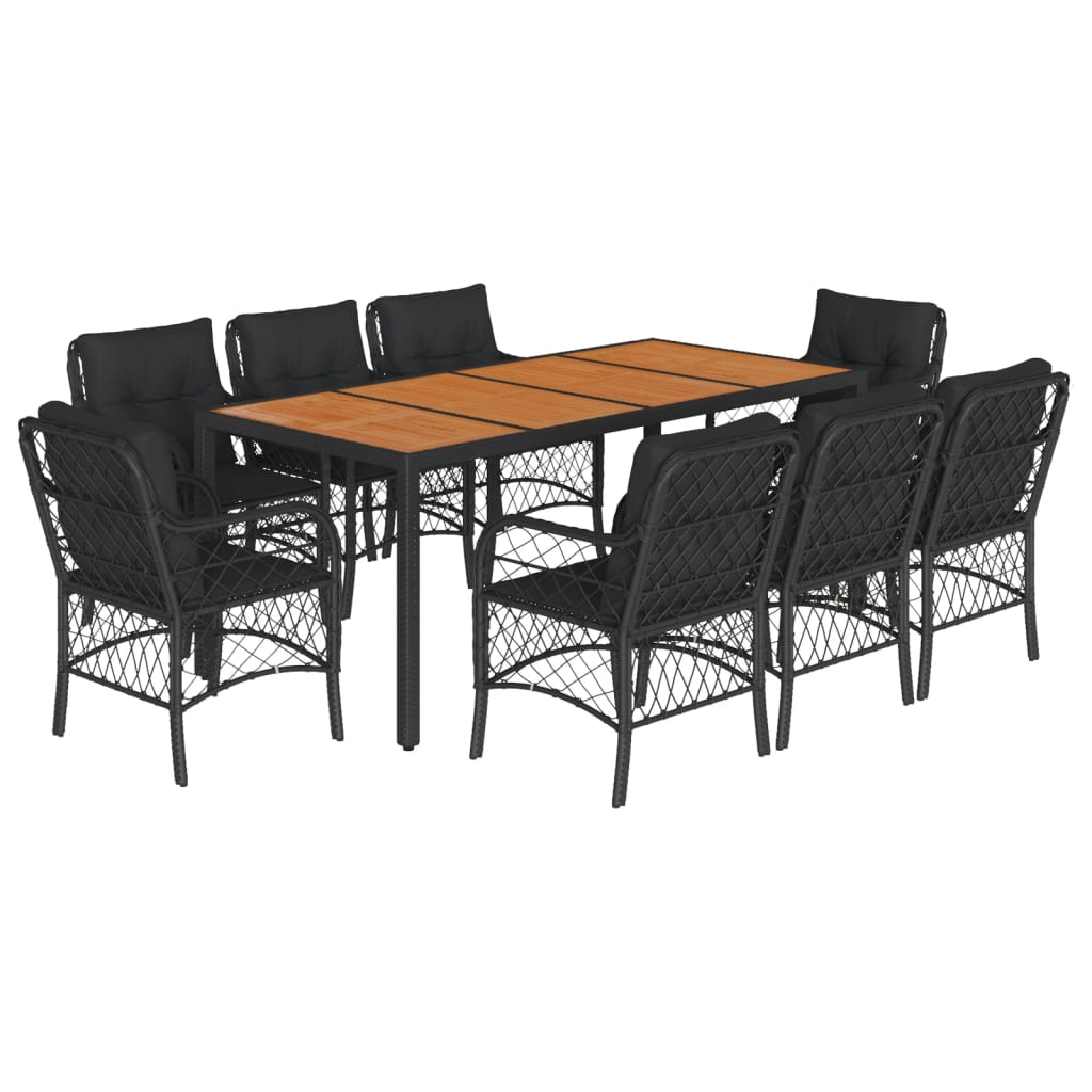 9-tlg. Garten-Essgruppe mit Kissen Schwarz Poly Rattan