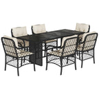 7-tlg. Garten-Essgruppe mit Kissen Schwarz Poly Rattan