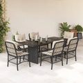 7-tlg. Garten-Essgruppe mit Kissen Schwarz Poly Rattan