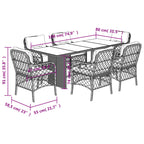 7-tlg. Garten-Essgruppe mit Kissen Braun Poly Rattan