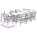 9-tlg. Garten-Essgruppe mit Kissen Hellgrau Poly Rattan