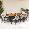 9-tlg. Garten-Essgruppe mit Kissen Schwarz Poly Rattan