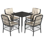 5-tlg. Garten-Essgruppe mit Kissen Schwarz Poly Rattan