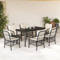 7-tlg. Garten-Essgruppe mit Kissen Schwarz Poly Rattan