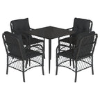 5-tlg. Garten-Essgruppe mit Kissen Schwarz Poly Rattan