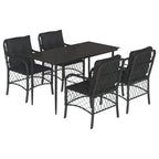 5-tlg. Garten-Essgruppe mit Kissen Schwarz Poly Rattan