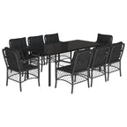 9-tlg. Garten-Essgruppe mit Kissen Schwarz Poly Rattan