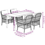 5-tlg. Garten-Essgruppe mit Kissen Braun Poly Rattan