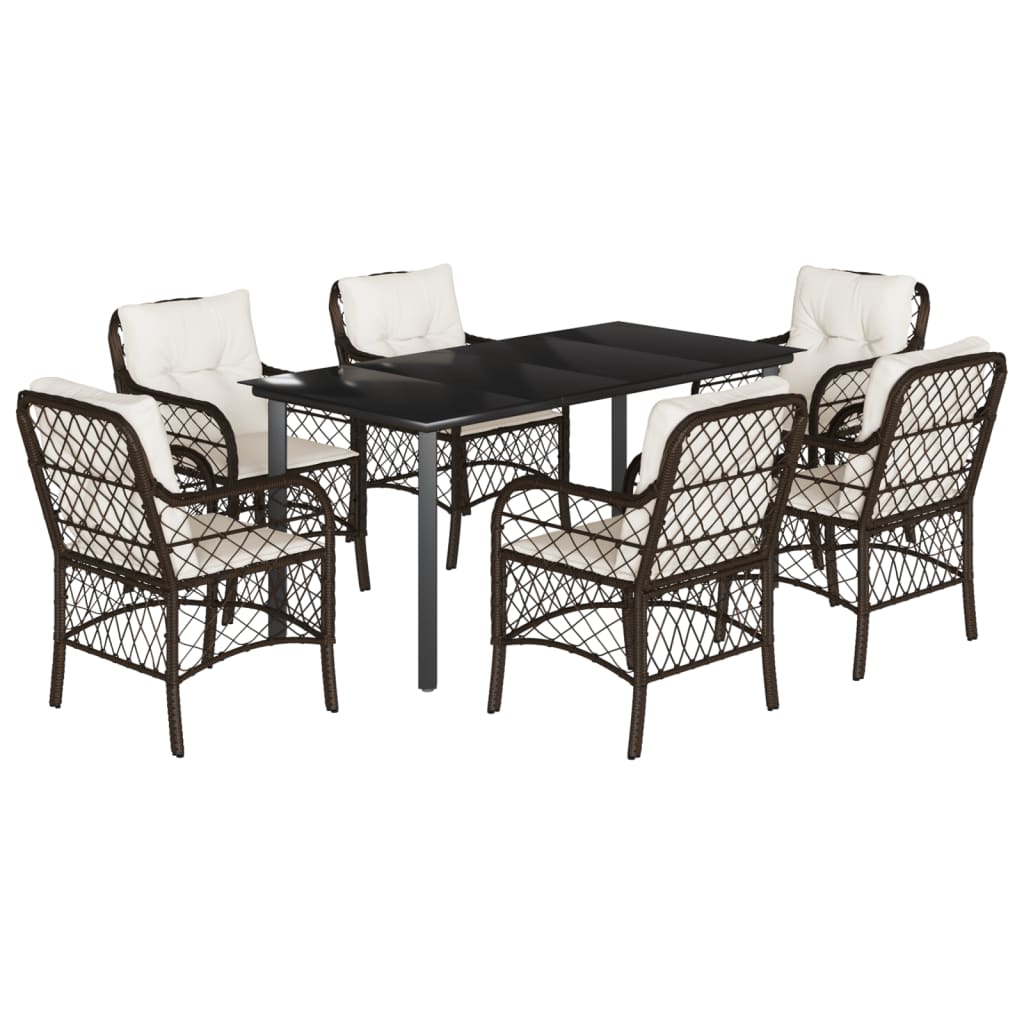 7-tlg. Garten-Essgruppe mit Kissen Braun Poly Rattan
