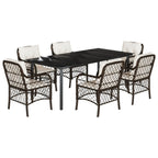 7-tlg. Garten-Essgruppe mit Kissen Braun Poly Rattan