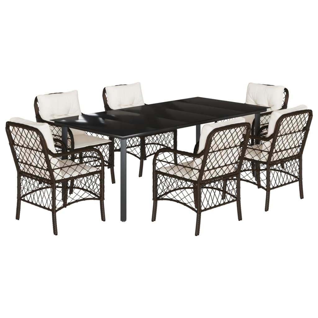7-tlg. Garten-Essgruppe mit Kissen Braun Poly Rattan