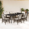 7-tlg. Garten-Essgruppe mit Kissen Braun Poly Rattan