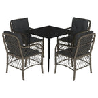 5-tlg. Garten-Essgruppe mit Kissen Grau Poly Rattan