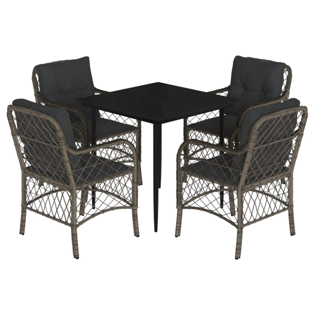 5-tlg. Garten-Essgruppe mit Kissen Grau Poly Rattan