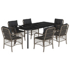 7-tlg. Garten-Essgruppe mit Kissen Grau Poly Rattan