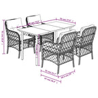 5-tlg. Garten-Essgruppe mit Kissen Beige Poly Rattan