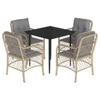 5-tlg. Garten-Essgruppe mit Kissen Beigemischung Poly Rattan