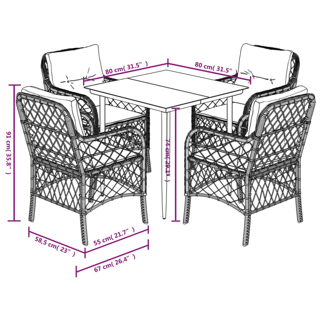 5-tlg. Garten-Essgruppe mit Kissen Beigemischung Poly Rattan
