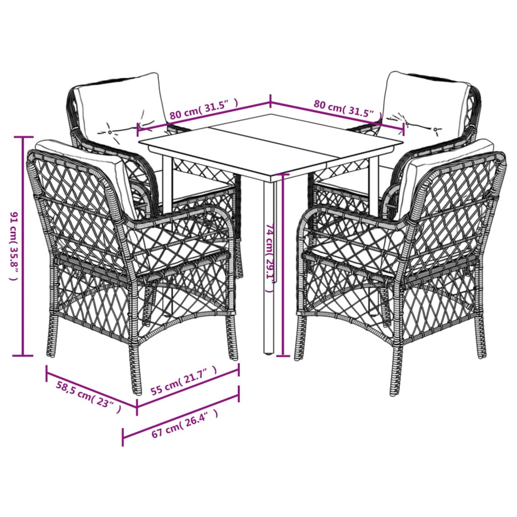 5-tlg. Garten-Essgruppe mit Kissen Beigemischung Poly Rattan