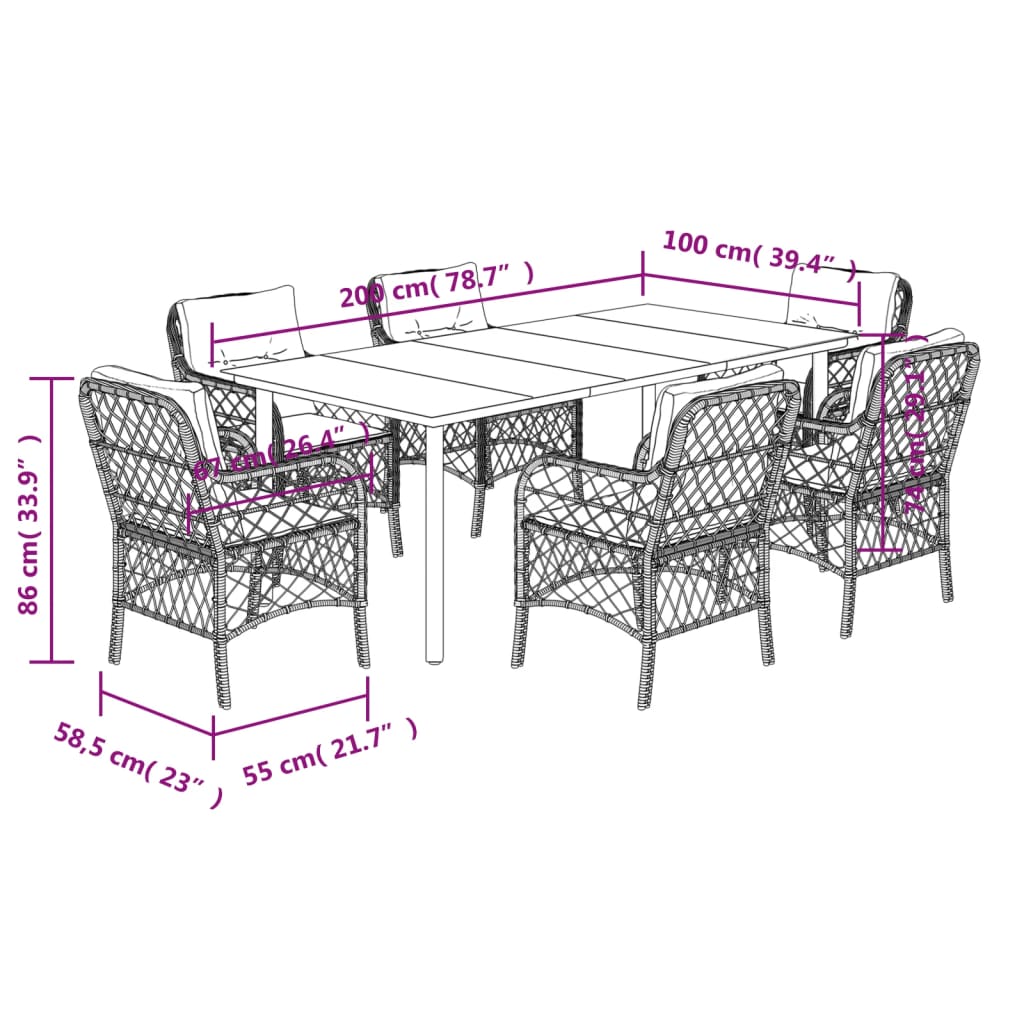 7-tlg. Garten-Essgruppe mit Kissen Beigemischung Poly Rattan