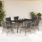 7-tlg. Garten-Essgruppe mit Kissen Hellgrau Poly Rattan