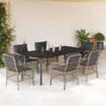 7-tlg. Garten-Essgruppe mit Kissen Hellgrau Poly Rattan