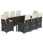 9-tlg. Garten-Essgruppe mit Kissen Schwarz Poly Rattan