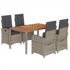 5-tlg. Garten-Essgruppe mit Kissen Grau Poly Rattan