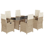 7-tlg. Garten-Essgruppe mit Kissen Beige Poly Rattan