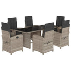 7-tlg. Garten-Essgruppe mit Kissen Hellgrau Poly Rattan