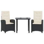 3-tlg. Garten-Essgruppe mit Kissen Schwarz Poly Rattan