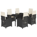 7-tlg. Garten-Essgruppe mit Kissen Schwarz Poly Rattan