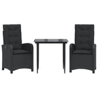 3-tlg. Garten-Essgruppe mit Kissen Schwarz Poly Rattan