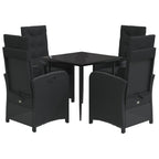 5-tlg. Garten-Essgruppe mit Kissen Schwarz Poly Rattan