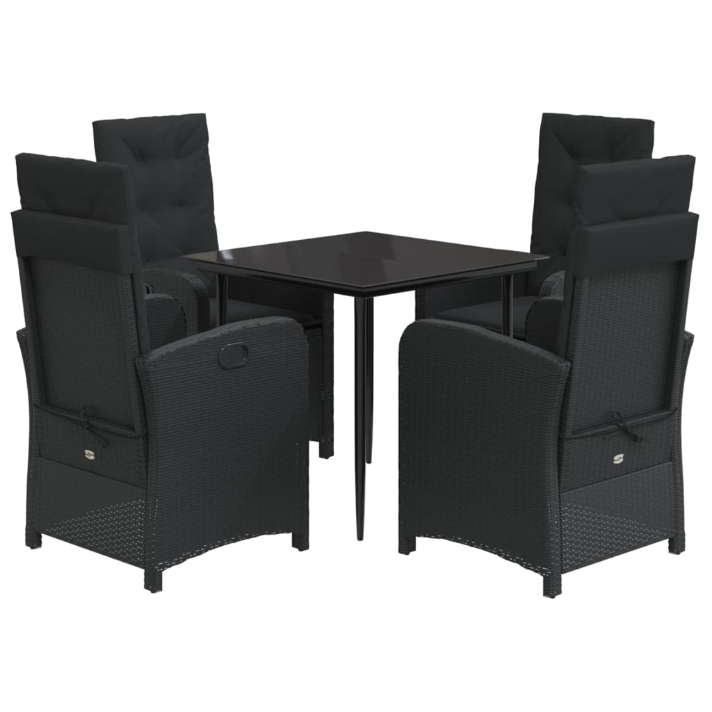 5-tlg. Garten-Essgruppe mit Kissen Schwarz Poly Rattan