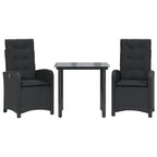 3-tlg. Garten-Essgruppe mit Kissen Schwarz Poly Rattan