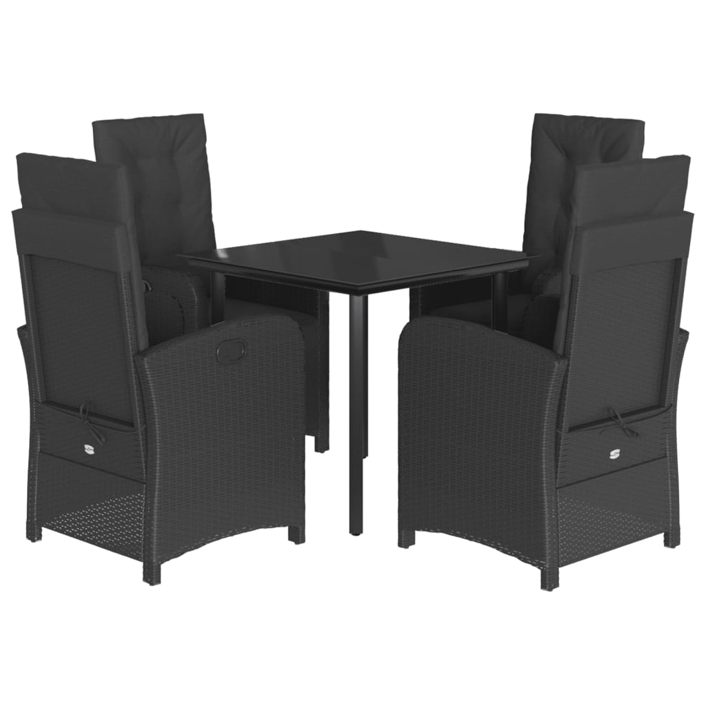5-tlg. Garten-Essgruppe mit Kissen Schwarz Poly Rattan