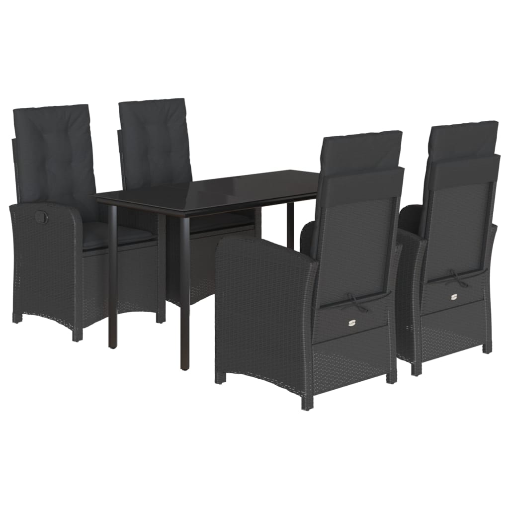 5-tlg. Garten-Essgruppe mit Kissen Schwarz Poly Rattan