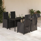 5-tlg. Garten-Essgruppe mit Kissen Schwarz Poly Rattan