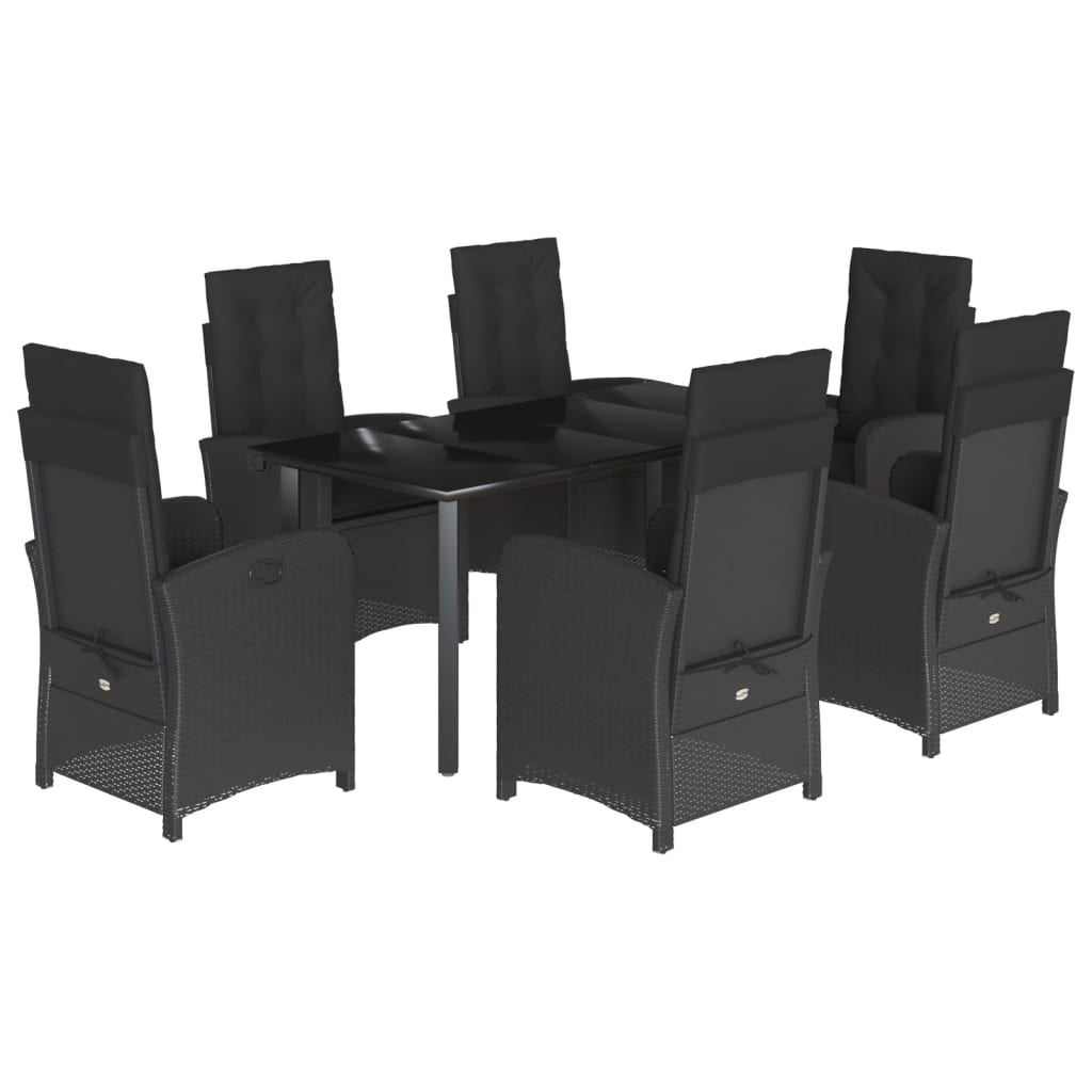 7-tlg. Garten-Essgruppe mit Kissen Schwarz Poly Rattan