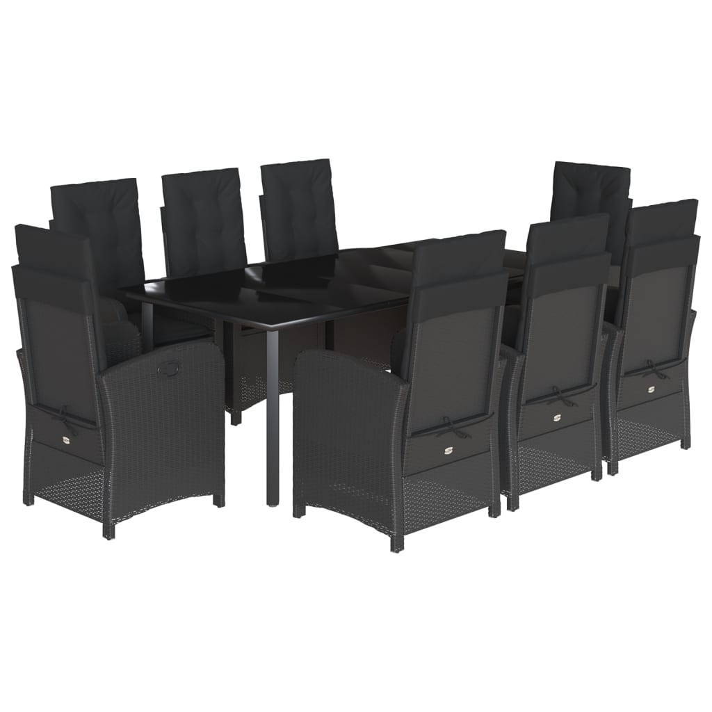 9-tlg. Garten-Essgruppe mit Kissen Schwarz Poly Rattan